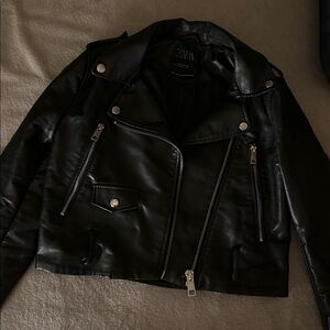 Zara Black Faux Leather Biker Jacket